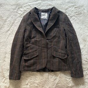 H&M - Brown Plaid Wool Blend Blazer Jacket